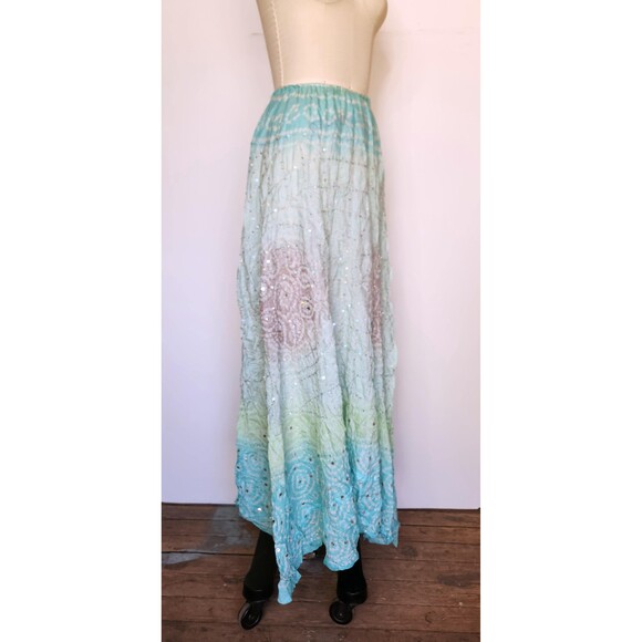 Vintage Silk Skirt Rainbow Colors - Indian Ombre Silk Maxi Skirt W/Sequins XS S - Picture 6 of 10